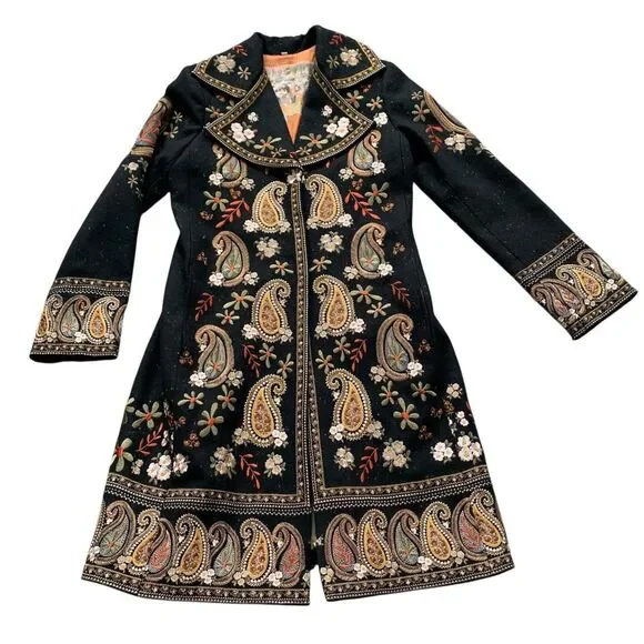 NEW Johnny Was Biya embroidered Paisley LONG JACKET COAT sz M - Picture 2 of 13